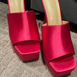 Hot pink platform mules